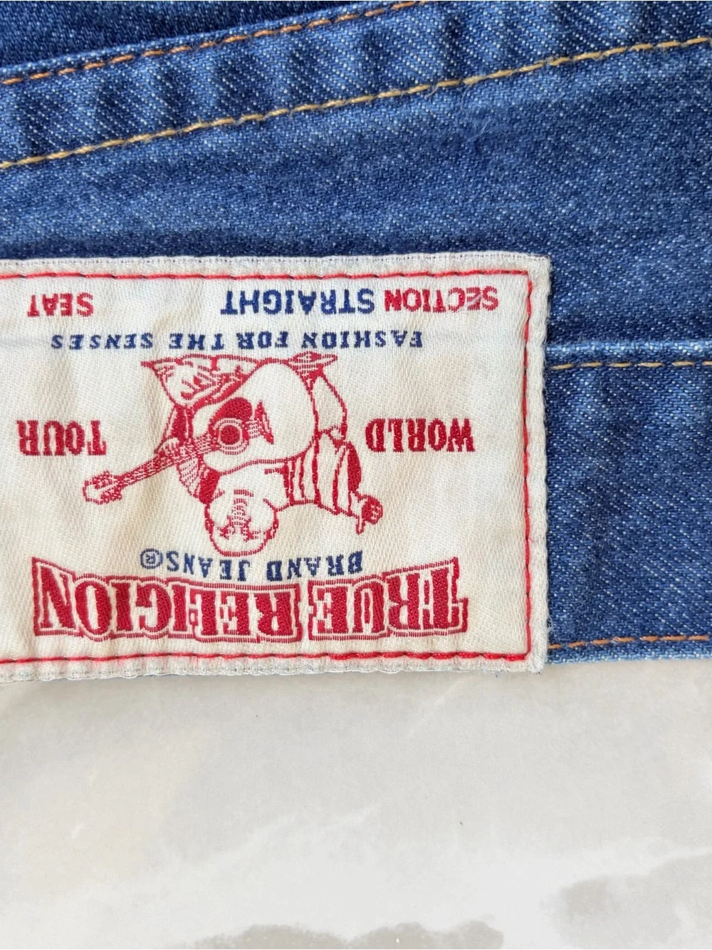 True Religion World Tour Section Straight Jeans Men’s 33 Blue Flap Pocket USA